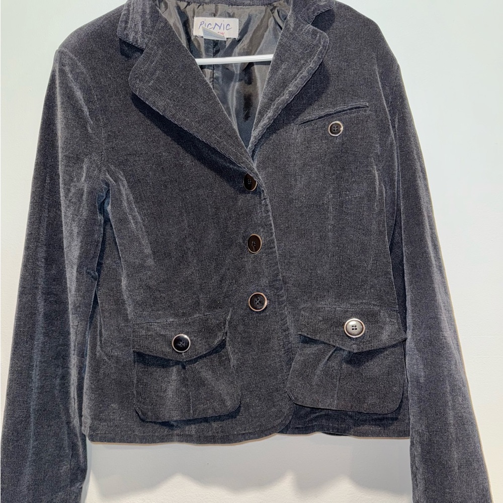Charcoal Gray Velvet Corduroy Blazer with Structured Fit